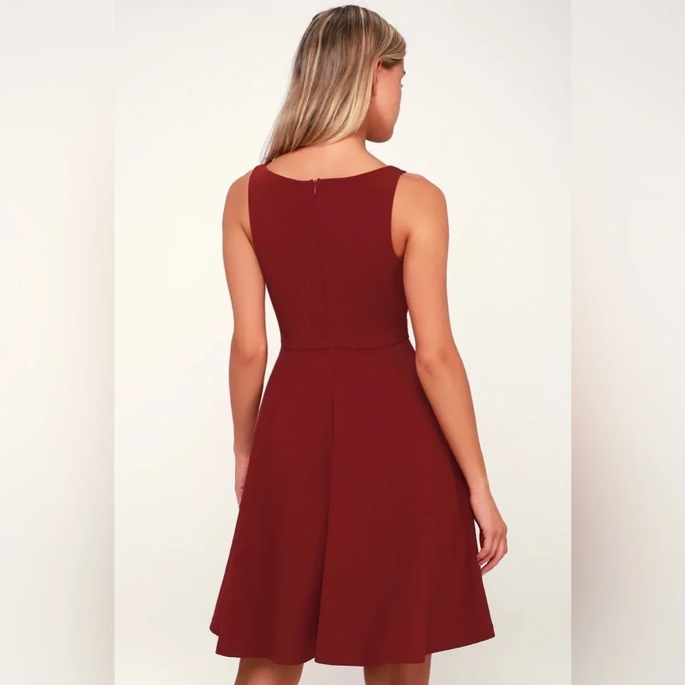 Lulus fall for you burgundy skater dress sz med - Picture 4 of 12